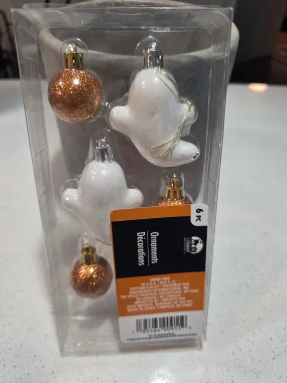 Glass and glitter Halloween ornament set, 3 ghost ornaments with 3 gold glitter - Picture 2 of 3
